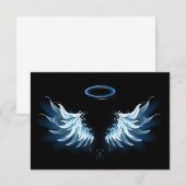 Blauwe Ggloed Angel Wings op zwarte achtergrond Bedankkaart (Voorkant / Achterkant)