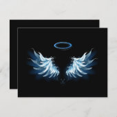 Blauwe Ggloed Angel Wings op zwarte achtergrond Bedankkaart (Voorkant / Achterkant)
