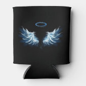 Blauwe Ggloed Angel Wings op zwarte achtergrond Blikjeskoeler (Voorkant)