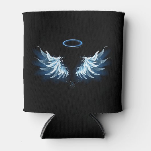 Blauwe Ggloed Angel Wings op zwarte achtergrond Blikjeskoeler (Voorkant)