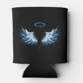 Blauwe Ggloed Angel Wings op zwarte achtergrond Blikjeskoeler (Achterkant)