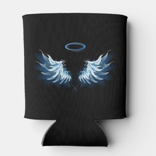 Blauwe Ggloed Angel Wings op zwarte achtergrond Blikjeskoeler (Achterkant)