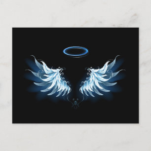 Blauwe Ggloed Angel Wings op zwarte achtergrond Briefkaart