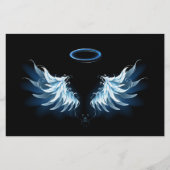 Blauwe Ggloed Angel Wings op zwarte achtergrond Briefpapier (Voorkant)