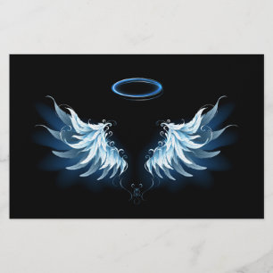 Blauwe Ggloed Angel Wings op zwarte achtergrond Briefpapier