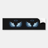 Blauwe Ggloed Angel Wings op zwarte achtergrond Bumpersticker (Voorkant)