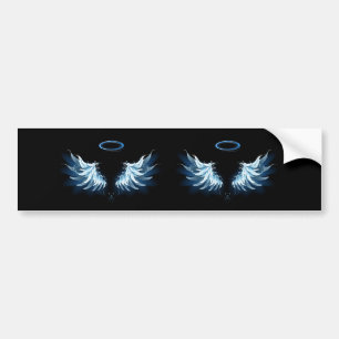 Blauwe Ggloed Angel Wings op zwarte achtergrond Bumpersticker