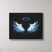 Blauwe Ggloed Angel Wings op zwarte achtergrond Canvas Afdruk (Voorkant)