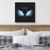 Blauwe Ggloed Angel Wings op zwarte achtergrond Canvas Afdruk (Insitu (Slaapkamer))