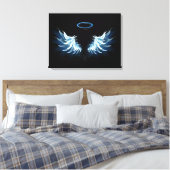 Blauwe Ggloed Angel Wings op zwarte achtergrond Canvas Afdruk (Insitu (Slaapkamer))