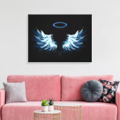 Blauwe Ggloed Angel Wings op zwarte achtergrond Canvas Afdruk (Insitu (Woonkamer))