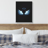 Blauwe Ggloed Angel Wings op zwarte achtergrond Canvas Afdruk (Insitu (Slaapkamer))