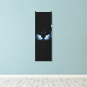 Blauwe Ggloed Angel Wings op zwarte achtergrond Canvas Afdruk (Insitu (Houten vloer))