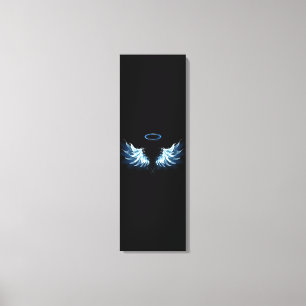 Blauwe Ggloed Angel Wings op zwarte achtergrond Canvas Afdruk