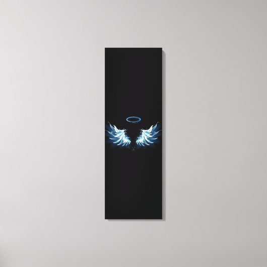 Blauwe Ggloed Angel Wings op zwarte achtergrond Canvas Afdruk (Voorkant)