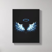 Blauwe Ggloed Angel Wings op zwarte achtergrond Canvas Afdruk (Voorkant)
