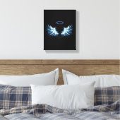 Blauwe Ggloed Angel Wings op zwarte achtergrond Canvas Afdruk (Insitu (Slaapkamer))