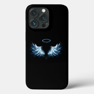 Blauwe Ggloed Angel Wings op zwarte achtergrond Case-Mate iPhone Case