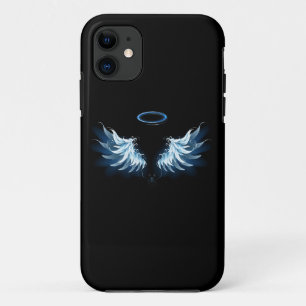 Blauwe Ggloed Angel Wings op zwarte achtergrond Case-Mate iPhone Case