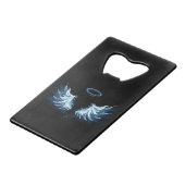 Blauwe Ggloed Angel Wings op zwarte achtergrond Creditkaart Flessenopener (Achterkant Gekanteld)