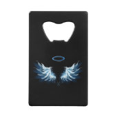 Blauwe Ggloed Angel Wings op zwarte achtergrond Creditkaart Flessenopener (Achterkant)