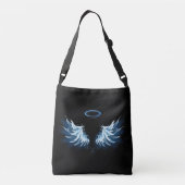 Blauwe Ggloed Angel Wings op zwarte achtergrond Crossbody Tas (Achterkant)