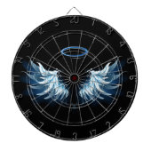 Blauwe Ggloed Angel Wings op zwarte achtergrond Dartbord (Voorkant)