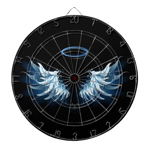 Blauwe Ggloed Angel Wings op zwarte achtergrond Dartbord (Voorkant)