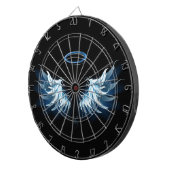 Blauwe Ggloed Angel Wings op zwarte achtergrond Dartbord (Voorkant Rechts)