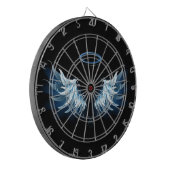 Blauwe Ggloed Angel Wings op zwarte achtergrond Dartbord (Voorkant Links)