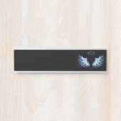 Blauwe Ggloed Angel Wings op zwarte achtergrond Deurbordje (Voorkant)