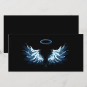Blauwe Ggloed Angel Wings op zwarte achtergrond Feestdagenkaart (Voorkant / Achterkant)