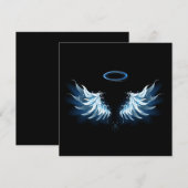 Blauwe Ggloed Angel Wings op zwarte achtergrond Feestdagenkaart (Voorkant / Achterkant)