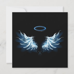 Blauwe Ggloed Angel Wings op zwarte achtergrond Feestdagenkaart