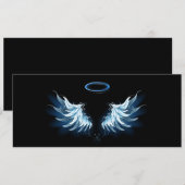 Blauwe Ggloed Angel Wings op zwarte achtergrond Feestdagenkaart (Voorkant / Achterkant)