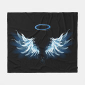Blauwe Ggloed Angel Wings op zwarte achtergrond Fleece Deken (Voorkant (Horizontaal))