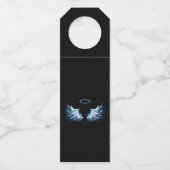 Blauwe Ggloed Angel Wings op zwarte achtergrond Flessenhanger (Achterkant)