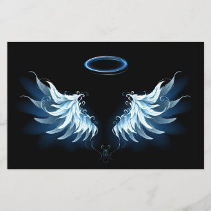 Blauwe Ggloed Angel Wings op zwarte achtergrond Flyer