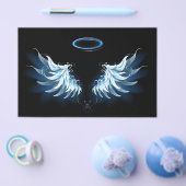 Blauwe Ggloed Angel Wings op zwarte achtergrond Flyer (Enkel)