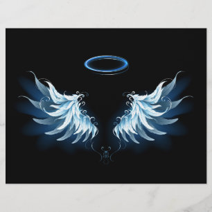 Blauwe Ggloed Angel Wings op zwarte achtergrond Flyer