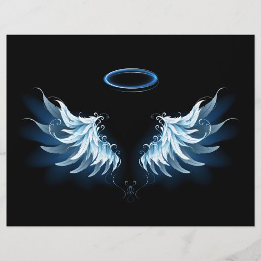 Blauwe Ggloed Angel Wings op zwarte achtergrond Flyer (Voorkant)