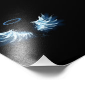 Blauwe Ggloed Angel Wings op zwarte achtergrond Foto Afdruk (Hoek)