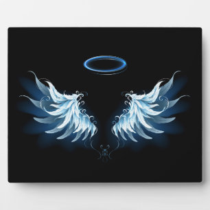 Blauwe Ggloed Angel Wings op zwarte achtergrond Fotoplaat