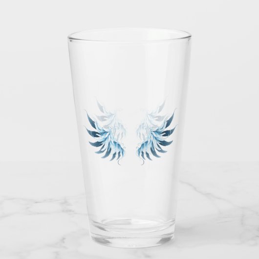 Blauwe Ggloed Angel Wings op zwarte achtergrond Glas (Achterkant)