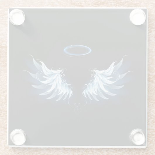 Blauwe Ggloed Angel Wings op zwarte achtergrond Glazen Onderzetter (Achterkant)