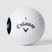 Blauwe Ggloed Angel Wings op zwarte achtergrond Golfballen (Logo)