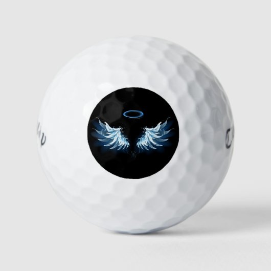 Blauwe Ggloed Angel Wings op zwarte achtergrond Golfballen (Voorkant)