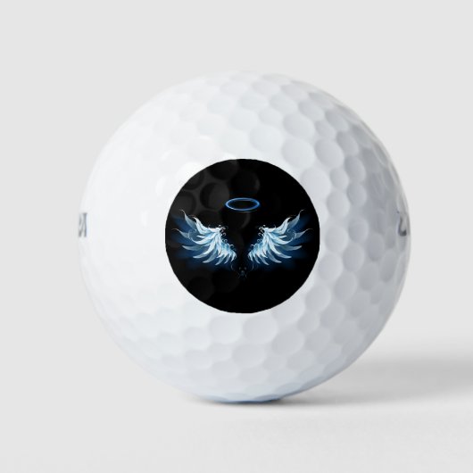 Blauwe Ggloed Angel Wings op zwarte achtergrond Golfballen (Voorkant)