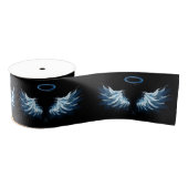 Blauwe Ggloed Angel Wings op zwarte achtergrond Grosgrain Lint (Spoel)
