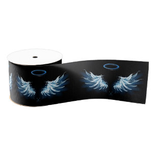 Blauwe Ggloed Angel Wings op zwarte achtergrond Grosgrain Lint